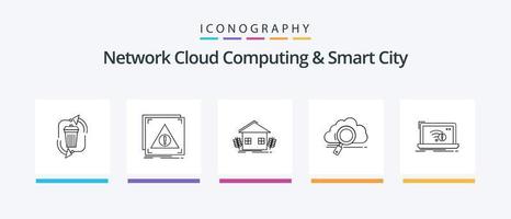 cloud computing réseau et pack d'icônes smart city line 5, y compris la surveillance. communication. données. serveur. conception d'icônes créatives vecteur