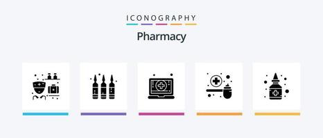 pack d'icônes pharmacie glyphe 5 comprenant une bouteille. médecine. numérique. mesure. guérir. conception d'icônes créatives vecteur