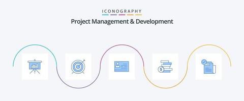 gestion de projet et développement pack d'icônes bleu 5, y compris chèque. ghold. permis de travail. espèces. identifiant vecteur