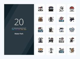 20 icône remplie de ligne de parc aquatique pour la présentation vecteur