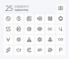 pack d'icônes de 25 lignes de crypto-monnaie comprenant une pièce. crypto. crypto-monnaie. pièce de monnaie vecteur