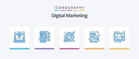 pack d'icônes bleu marketing numérique 5, y compris par. Cliquez sur. but. données. analyse. conception d'icônes créatives vecteur