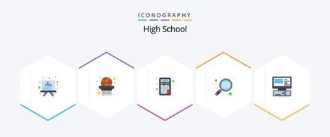 Pack d'icônes plates de 25 lycées, y compris le système. ordinateur. mathématiques. étude. recherche vecteur