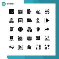 interface mobile glyphe solide ensemble de 25 pictogrammes d'éléments de conception vectoriels modifiables de ruban de boisson mobile en verre de jour de remerciement vecteur