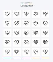 pack d'icônes de contour coeur créatif 25 tel que favori. cœur. comme. emballage. aimer vecteur