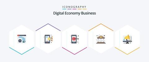 pack d'icônes plates de 25 entreprises d'économie numérique, y compris haut-parleur. entreprise. numérique. finance. entreprise vecteur