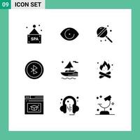 pack de 9 signes et symboles de glyphes solides modernes pour les supports d'impression web tels que le camp river lollipop boat ui éléments de conception vectoriels modifiables vecteur