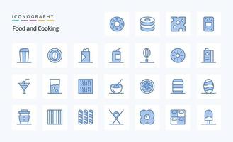 pack d'icônes bleues de 25 aliments vecteur