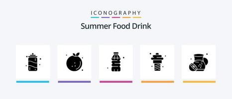 pack d'icônes de glyphe 5 de boisson alimentaire d'été, y compris l'été. repas. bouteille. glace. yaourt. conception d'icônes créatives vecteur