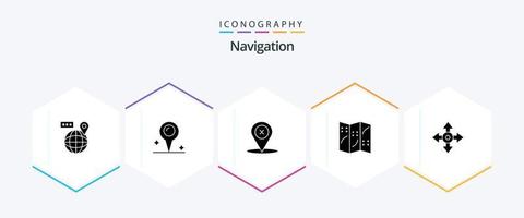 pack d'icônes de navigation 25 glyphes, y compris la navigation. carte. la navigation. flèche. la navigation vecteur