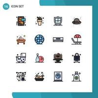 interface mobile ligne remplie de couleurs plates ensemble de 16 pictogrammes de chapeau de lit internet mode bouclier éléments de conception vectoriels créatifs modifiables vecteur