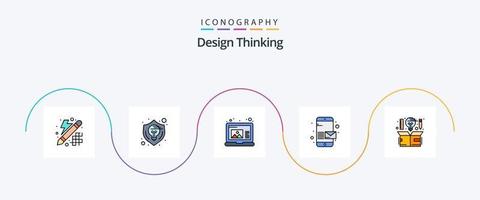 ligne de pensée de conception remplie de pack d'icônes plat 5, y compris créatif. envoyer. pensée. téléphone. e-mail vecteur