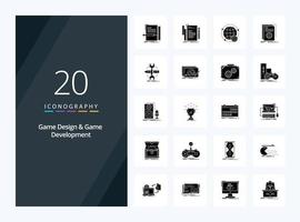 20 icône de glyphe solide de conception et de développement de jeux pour la présentation vecteur