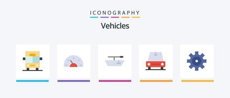 pack d'icônes flat 5 de véhicules comprenant. bateau. configuration du véhicule. paramètre. conception d'icônes créatives vecteur