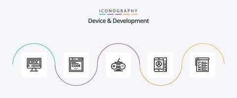 pack d'icônes de périphérique et de ligne de développement 5, y compris les tests. téléphone. manette. service. mobile vecteur