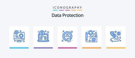 pack d'icônes bleues de protection des données 5, y compris la sécurité. dollar. sécurité. surveillance. emplacement. conception d'icônes créatives vecteur