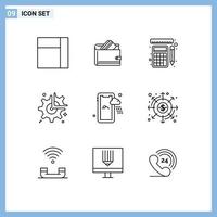 pack d'icônes vectorielles stock de 9 signes et symboles de ligne pour les éléments de conception vectoriels modifiables d'engrenage de roue de mesure de rupture mobile vecteur