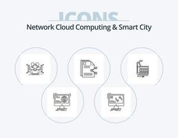 cloud computing réseau et pack d'icônes de ligne de ville intelligente 5 conception d'icônes. intelligent. métro. synchroniser. message. discussion vecteur