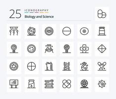 pack d'icônes de 25 lignes de biologie comprenant une bouteille. seins. biochimie. anatomie. pilule vecteur