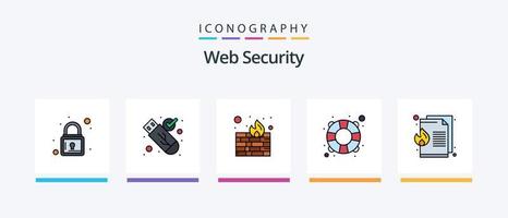 ligne de sécurité Web remplie de 5 icônes comprenant un verrou. chiffrement. analyse. virus. bombe. conception d'icônes créatives vecteur