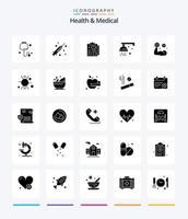 santé créative et pack d'icônes noires solides de 25 glyphes médicaux tels que l'adn. médical. rapport. main. médical vecteur