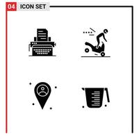 pack de 4 signes et symboles de glyphes solides modernes pour les supports d'impression Web tels que la carte de la machine à écrire publier des éléments de conception vectoriels modifiables pour la cuisson de motos vecteur