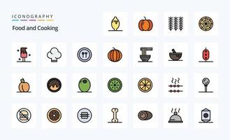 pack d'icônes de style rempli de 25 lignes alimentaires vecteur