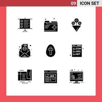 interface utilisateur pack de 9 glyphes solides de base de signe de code cadeau vacances oeuf éléments de conception vectoriels modifiables vecteur