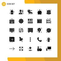 interface mobile glyphe solide ensemble de 25 pictogrammes d'éléments de conception vectoriels modifiables de sécurité des fruits de voiture de thanksgiving de restauration rapide vecteur