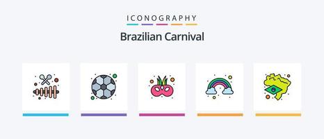 ligne de carnaval brésilien remplie de 5 icônes, y compris le pays. Brésil. projecteur. noix de coco. carnaval. conception d'icônes créatives vecteur