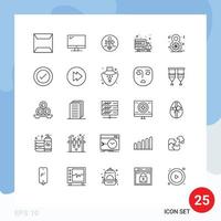 pack de 25 signes et symboles de lignes modernes pour les supports d'impression web tels que huit éléments de conception vectoriels modifiables de voyage international de carte web vecteur