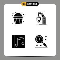 pack de 4 signes et symboles de glyphes solides modernes pour les supports d'impression web tels que l'album de gâteaux muffin main douce musique éléments de conception vectoriels modifiables vecteur