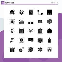 interface mobile glyphe solide ensemble de 25 pictogrammes de dispositifs de sécurité matériels de mise en page connectés éléments de conception vectoriels modifiables vecteur