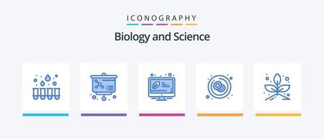 pack d'icônes bleu biologie 5, y compris le germe. grandir. efficace. rouge. cellule. conception d'icônes créatives vecteur