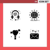 pack de glyphes solides de 4 symboles universels de commerce électronique amour globe nouvelles enveloppe éléments de conception vectoriels modifiables vecteur