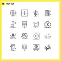 pack de 16 signes et symboles de contours modernes pour les supports d'impression Web tels que la direction des ustensiles de cuisine tableau d'idées ampoule éléments de conception vectoriels modifiables vecteur