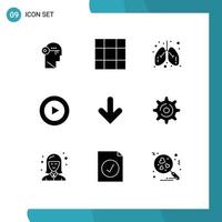 interface mobile glyphe solide ensemble de 9 pictogrammes de téléchargement vers le bas santé flèche jouer éléments de conception vectoriels modifiables vecteur