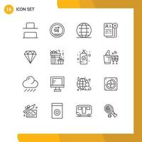 aperçu de l'interface mobile ensemble de 16 pictogrammes de bijou CV internet travail carrière éléments de conception vectoriels modifiables vecteur