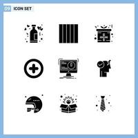 9 icônes créatives signes et symboles modernes d'alerte de boîte antivirus informatique plus éléments de conception vectoriels modifiables vecteur
