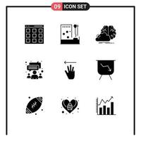 interface mobile glyphe solide ensemble de 9 pictogrammes d'éléments de conception vectoriels modifiables d'innovation de chat de traitement de groupe d'équipe vecteur