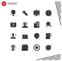 ensemble de 16 symboles d'icônes d'interface utilisateur modernes signes pour l'apprentissage de l'art de la peinture de chariot informatique éléments de conception vectoriels modifiables vecteur