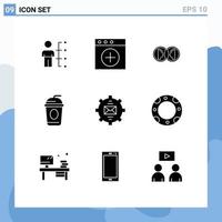interface mobile glyphe solide ensemble de 9 pictogrammes de communication boisson nouveau cola éléments de conception vectoriels modifiables en double vecteur