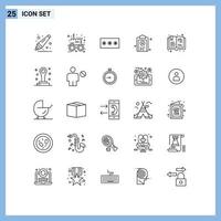 symboles d'icônes universelles groupe de 25 lignes modernes de passe-temps test de clé de livre éléments de conception vectoriels modifiables médicaux vecteur