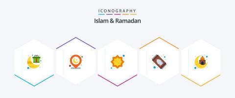 pack d'icônes plates islam et ramadan 25, y compris le bâtiment. prière. art. musulman. étoile vecteur