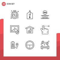 aperçu de l'interface mobile ensemble de 9 pictogrammes d'image de combat photo robbit occupent des éléments de conception vectoriels modifiables vecteur