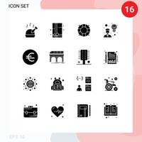 symboles d'icônes universelles groupe de 16 glyphes solides modernes d'éléments de conception vectoriels modifiables par l'utilisateur de la monnaie d'été de la finance ferroviaire vecteur