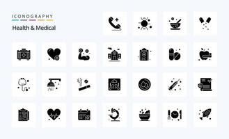 25 pack d'icônes de glyphes solides pour la santé et la médecine vecteur