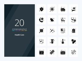 20 icône de glyphe solide de soins de santé pour la présentation vecteur