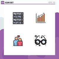 ensemble moderne de 4 pictogrammes de couleurs plates remplies d'éléments de conception vectoriels modifiables de couple d'affaires de serveur de statistiques informatiques vecteur