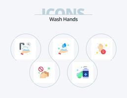se laver les mains pack d'icônes plat 5 conception d'icônes. la lessive. mains. désinfectant. soin des mains. mains vecteur